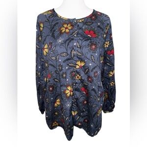 Gudrun Sjoden Boho Floral long sleeve button down blouse top shirt sz Large